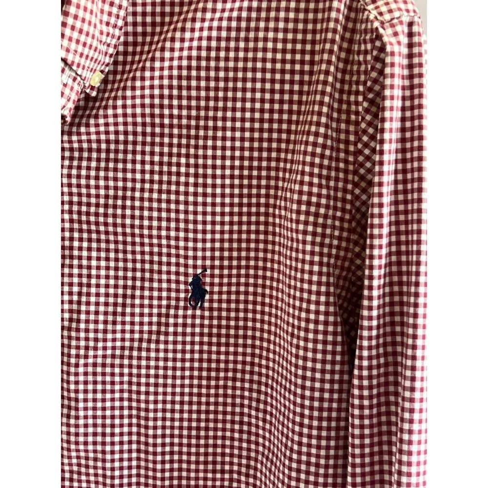 Polo Ralph Lauren Mens Preppy Cotton Gingham Shirt Red‎ White Cotton Size Medium